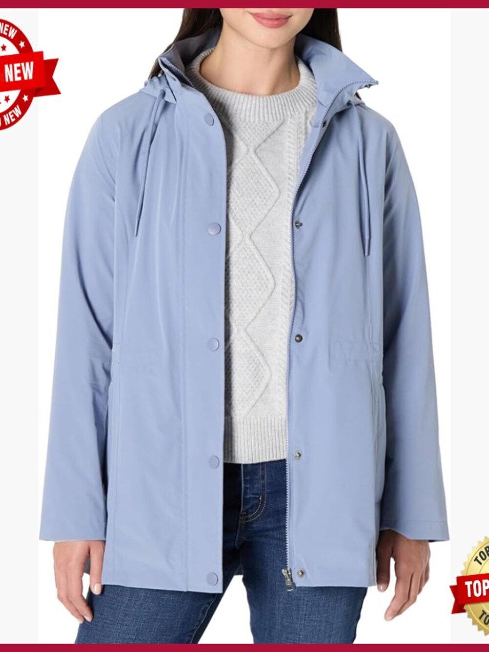 Women's Relaxed Fit Waterproof Rain Jacket Lightweight Hooded Long